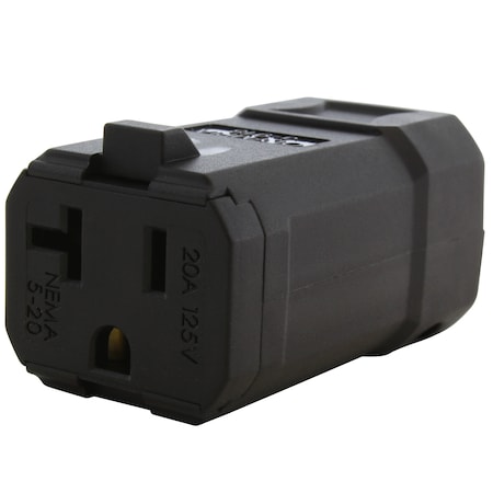 Ac Works Straight Blade Connector, 5-20R, 20 A, 125V AC, 2 Pole, 3 Wire, Screw Terminals, Black ASQ520R-BK